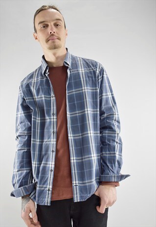 VINTAGE TOMMY HILFIGER BIG CHECK BLUE PLAID CASUAL SHIRT