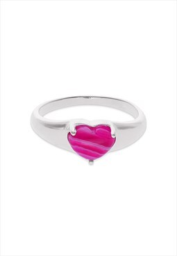 Fuchsia agate stone heart ring in 925 sterling silver