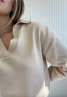 Lemon Sage beige polo knit sweater