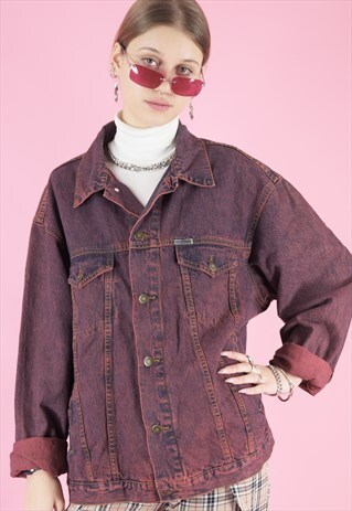VINTAGE DENIM JACKET IN MAROON WASHED COLOUR