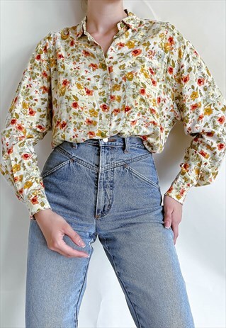 VINTAGE 80S WESTERN DITSY FLORAL PATTERN LONG SLEEVE SHIRT 