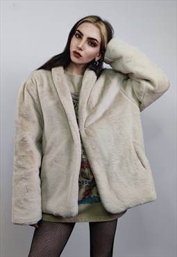 Beige faux fur lapel jacket mink coat smart style overcoat
