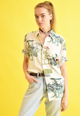 90'S RETRO ABSTRACT PRINT OVERSIZED BLOUSE TOP