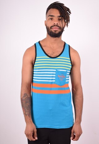 HARD ROCK CAFE MENS VINTAGE VEST TOP LARGE BLUE STRIPES 90S