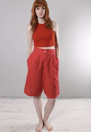 VINTAGE 80S RED POLKA DOT TAILORED CULOTTE SHORTS