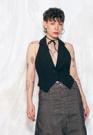 Vintage Y2K Office Siren Corset Vest in Black