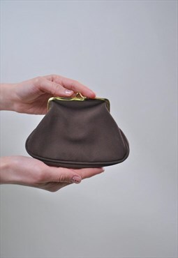 Vintage brown cute purse, retro woman coin mini bag