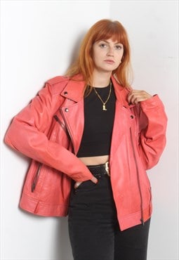 Vintage 90's Leather Biker Jacket Pink
