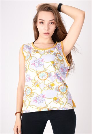 VINTAGE MARINE PATTERN SLEEVELESS SHIRT NS1016