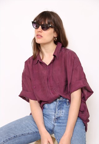 VINTAGE 90S PURPLE SILK OVERSIZED BLOUSE SHIRT