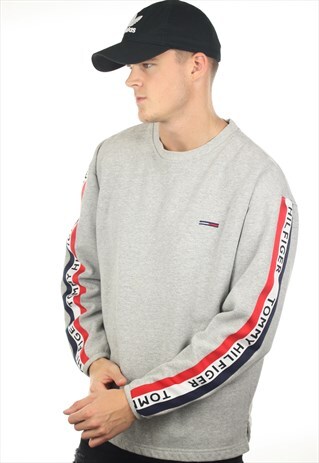 VINTAGE TOMMY HILFIGER TAPE ARM SWEATSHIRT JUMPER