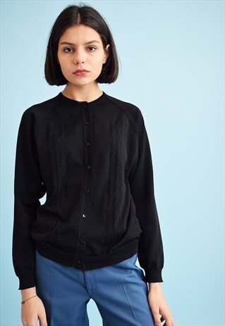70'S RETRO MINIMALIST KNITTED BLACK CARDIGAN TOP