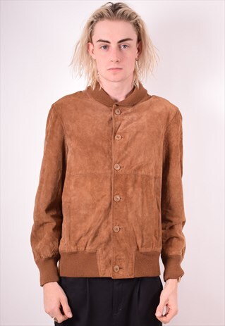 MENS VINTAGE SUEDE BOMBER JACKET MEDIUM BROWN 90S
