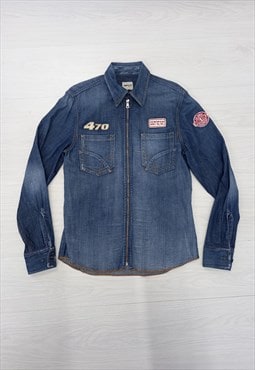 00s Gas Collection Denim Full Zip Shirt Blue