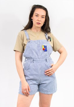 Vintage plaid overalls shorts patched