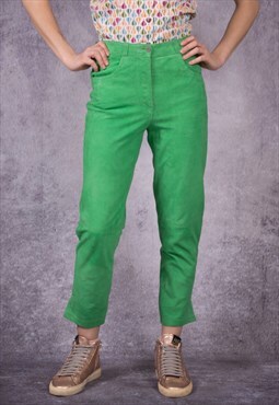 80s high waisted pants, trousers made of real suede in green