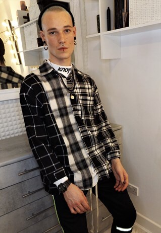 LOOSE FIT CONTRAST HORIZONTAL VERTICAL CHECK PRINT SHIRT