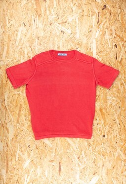 '00s Prada Red Short Sleeve Knit Top - B2021