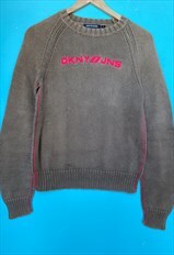 Fab Brown DKNY Knit Sweater with Pink Logo Small 