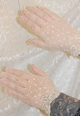 Vintage Gloves One Size With Fishnet And Floral Lace