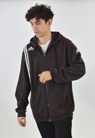 VINTAGE 90S BLACK ADIDAS ZIP UP HOODIE SWEATSHIRT