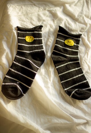 Black Stripy Socks with Fuzzy Face