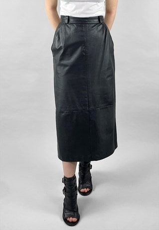 Betty Barclay 80's Black Leather Pencil Midi Skirt