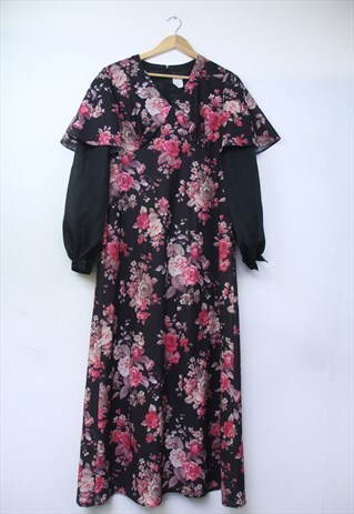 VINTAGE BLACK FLORAL MAXI 90S DRESS