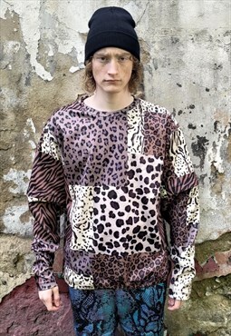 Leopard sweatshirt detachable handmade animal print t-shirt