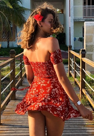 OFF-THE-SHOULDER FLORAL CO-ORD TWIN SET