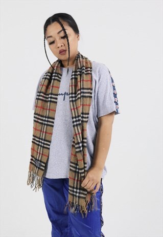 VINTAGE BURBERRY CASHMERE NOVA CHECK SCARF