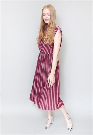 VINTAGE 1970'S CANADA METALLIC STRIPE MIDI DRESS