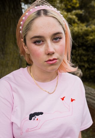 LOUNGING LADY EMBROIDERED PINK T-SHIRT