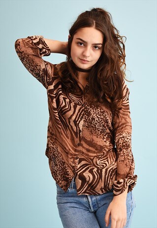 90'S RETRO ABSTRACT PRINT LOOSE FITTED SHIRT TOP