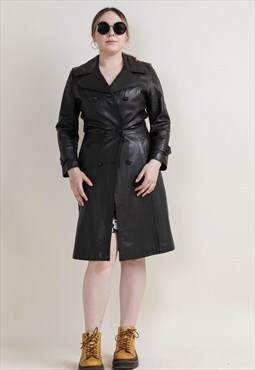 Vintage 90s Grunge Dark Brown Leather Double Breasted Coat