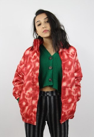 VINTAGE PATTERNED RED 90'S PUFFER JACKET