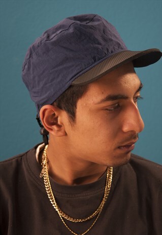 VINTAGE BLUE & CHECKS PATTERNS REVERSIBLE SNAPBACK CAP HAT