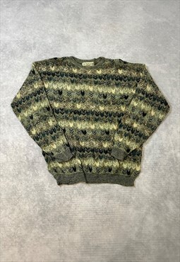 Vintage Abstract Knitted Jumper Patterned Grandad Sweater