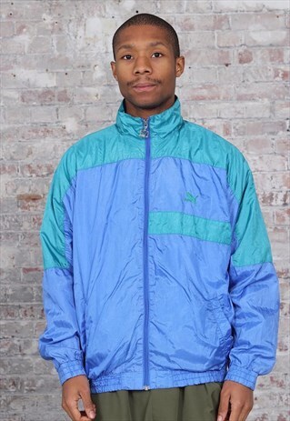 VINTAGE PUMA LOGO TRACK JACKET BLUE AND GREEN