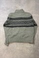 KNITTED JUMPER 1/4 BUTTON ABSTRACT PATTERNED KNIT SWEATER