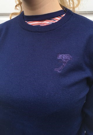 WOMENS VINTAGE 90S VERSACE JUMPER DARK BLUE SWEATER TOP