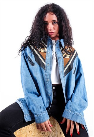 VINTAGE WESTERN STYLE DENIM SHIRT S1206