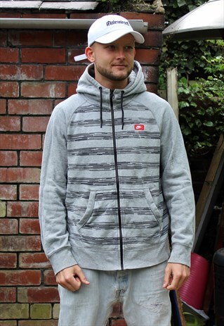 VINTAGE GREY NIKE STRIPED HOODIE LARGE