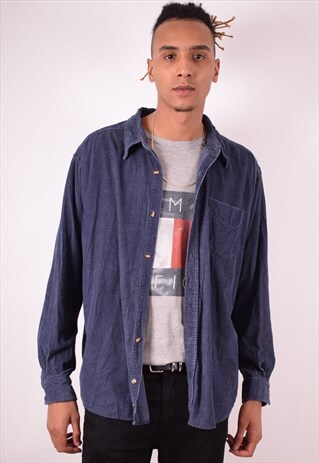 MENS VINTAGE CORDUROY SHIRT XL BLUE 90S