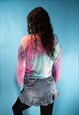 VINTAGE 1970S STYLE SIZE M TIE DYE CROP TOP IN PINK AND BLUE