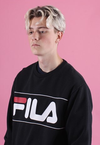 BLACK FILA SWEATSHIRT WITH RED AND WHITE LOGO