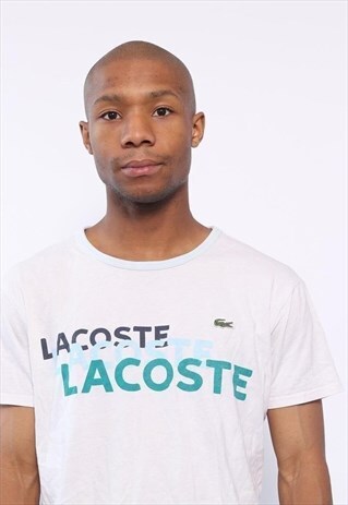 VINTAGE LACOSTE SPELL OUT LOGO T-SHIRT WHITE