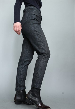 VINTAGE 90'S PATTERNED BLACK HIGH WAIST TROUSERS