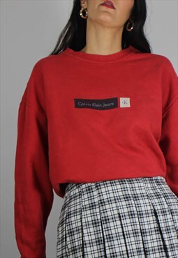 Vintage CK Calvin Klein Sweatshirt Jumper w Logo Front 