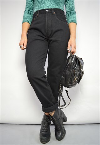 90S LEVI'S 536 DEADSTOCK BLACK WASH HIGH WAIST DENIM JEANS